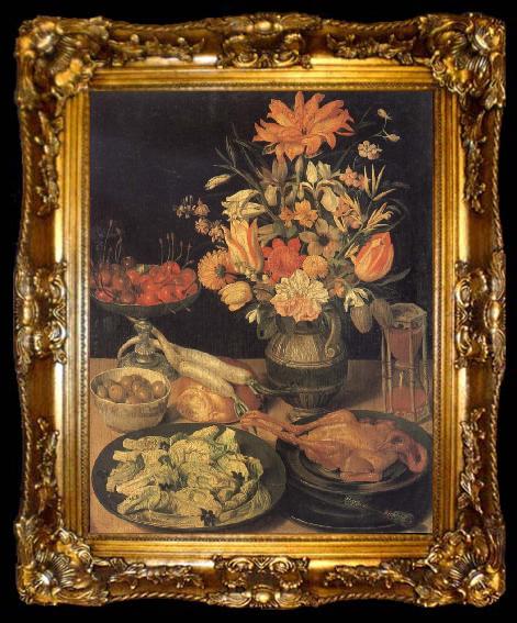 framed  Georg Flegel Still Life with Flowers and Food, ta009-2